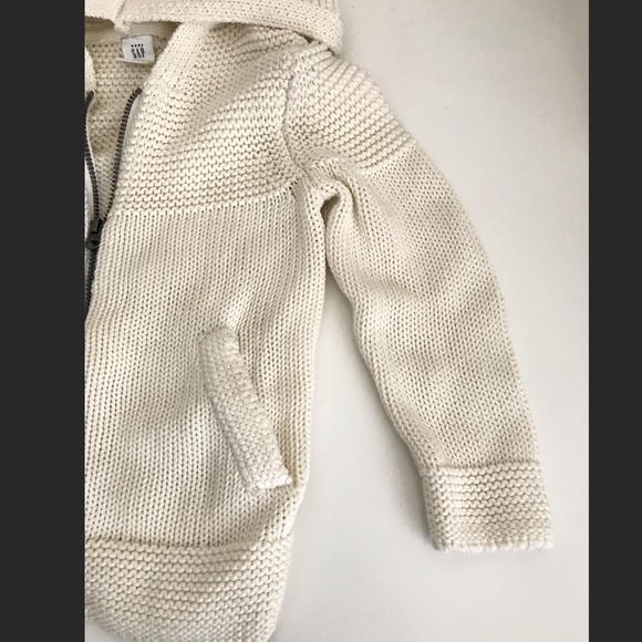 Gap knit white soft zip bear hooded cardigan sweater 3T - Picture 3 of 6